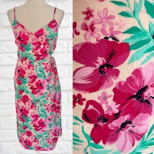 J. Crew Factory Spaghetti Strap Floral Wrap Dress Midi Size 6 Pink Tropical
